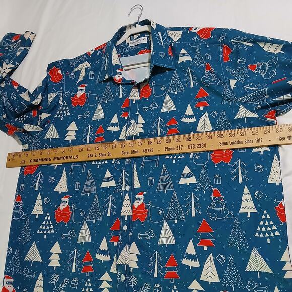 NWOT Ugly Christmas shirt Men's XXL J & Dhuasha  long-sleeved blue Santas Trees - Picture 6 of 10